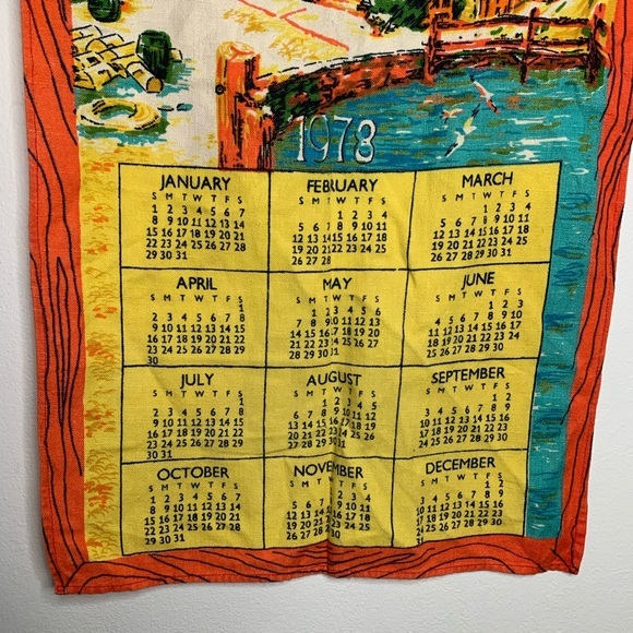 Vintage 1978 Linen Calendar Kitchen Tea Towel - Picture 2 of 5